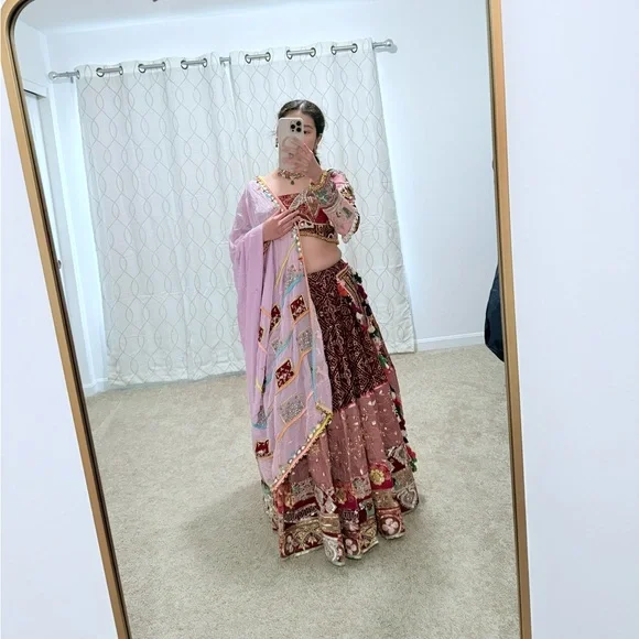 Annu Patel Navratri Pink and Red Lehenga with Intricate Embroidery for Garba - Picture 3 of 6